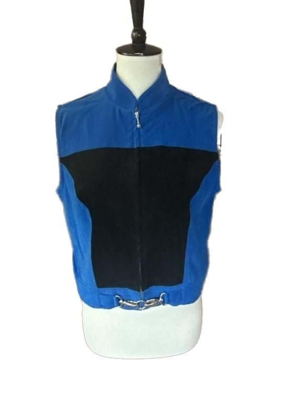 Donna Degnan New York Blue and Black Colorblock Zippered Vest, M